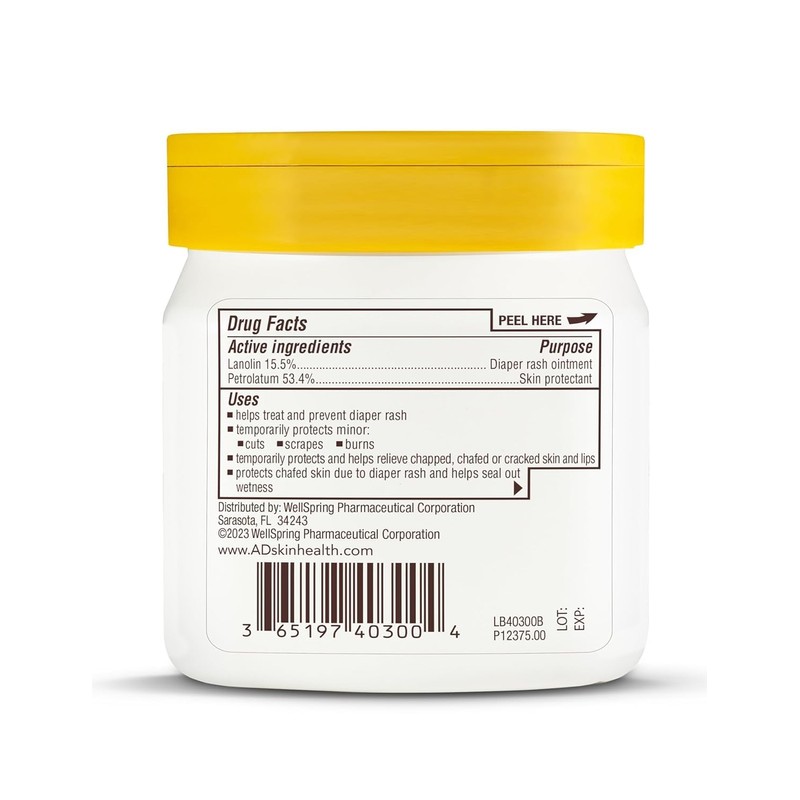 A+D Original Diaper Rash Ointment, Skin Protectant With Lanolin and