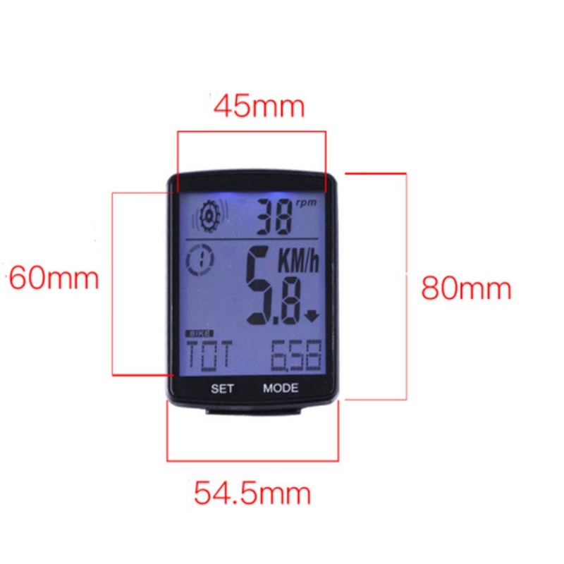 TOTMOX Wireless Bicycle Computer with Green LCD Backlight, Bicycle Speedometer