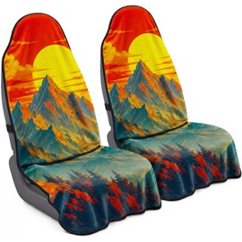 CORTHENA Car Seat Towel Cover 2 Pack for Front Seats, Sweat Absorbent Car Seat Protector with Non-Slip Backing, Waterproof Towel Car Seat Covers for Runners, Gym, Swimming, Beach, Mountain Sunset