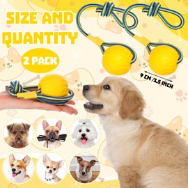 Hsei 2 Pcs Large 3.5inch Dog Toy Ball on a Rope Rubber Dog Toy with Handle Ball Yellow Floats in Water for Tug Training Rewards Interactive Pet Fetch Catch Throw Outdoor Puppy Teething Medium Pet