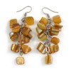 Mustard Yellow Shell Composite Cluster Dangle Earrings in Silver Tone