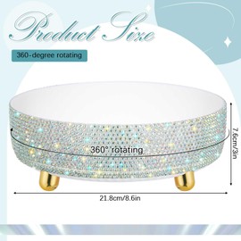 Honeydak Bling Perfume Makeup Organizer Rhinestone Bathroom Organizers and Storage 360 Rotating Makeup Organizer for Countertop Women Girls Essentials(White,Rhinestone)