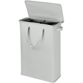 GOMAJI Slim Laundry Basket with Lid and Handles, Foldable Laundry Basket for Clothes, Clothes Hamper Easy to Carry, Dirty Hampers for Bedroom, Bathroom, Dorm, College, 12.7 Gallons(48L) LIGHT GRAY