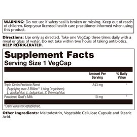 SOLARAY Acidophilus 3 Strain Probiotic & Prebiotic Goats Milk | 3 Billion CFU & Freeze Dried | 50 VegCaps
