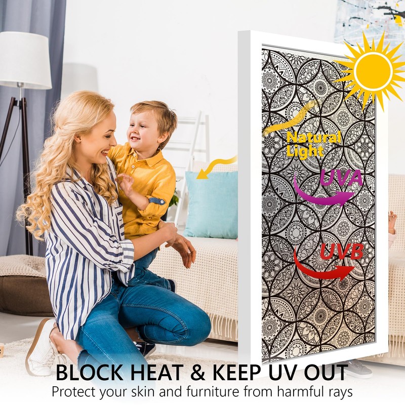 DKTIE Boho Stained Glass Look Window Privacy Film with Installation