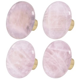 Rockcloud Natural Rose Quartz Crystal Stone Knob Drawer with Screws, Oval Rough Gemstone Pull Handle for Dresser Cabinet Wardrobe Hardware Accessories Home Furniture Decoration, 4 PCS
