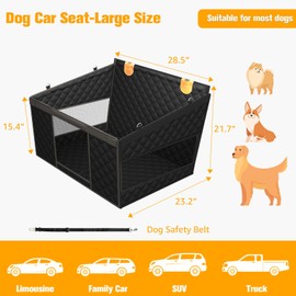 PETICON Large Dog Car Seat, Back Seat Extender for Dogs with 3 Mesh Windows, Waterproof Medium Carseat for Dogs with Hard Bottom, Pet Seat Cover for Cars, Trucks and SUVs (Black)