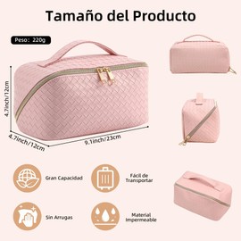 Bolso de Cosméticos, Bolsa De Cosméticos Multifuncional De Viaje De Mujer, Cuero De Pu Impermeable, Gran Capacidad, con Asa y Divisor, Para El Cuidado De La Piel Y Artículos De Tocador, Rosa
