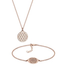 Elli Schmuckset Damen Lebensblume Anhänger Filigran in 925 Sterling Silber rosé vergoldet