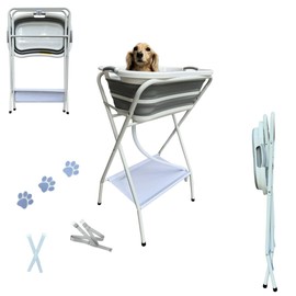 Collapsible Elevated Pet Bathtub, Foldable Washing Station for Small to Medium Dogs and Cats, Portable Pet Shower and Grooming Stand for Indoor and Outdoor Use