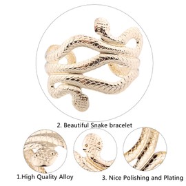 XHBTS Upper Arm Bracelet Cuff Victorian Filigree Swirl Gypsy Boho Gold-Plated Bangle Open Bracelet Snake Bracelet Jewellery Set and Snake Temporary Tattoos