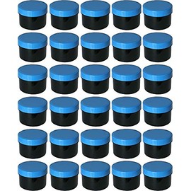 30 Ointment Containers, Cream Jars, Flat Black, 35 ml Capacity with Blue Lids, Made in Germany