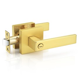 Probrico 1 Pack Gold Privacy Levers Square Door Lock Handleset Keyless Lockset Interior Handles Door Levers Door Knobs Storage Room Bathroom Set No Keys