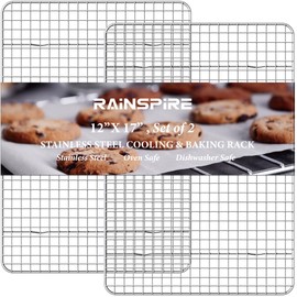 Rainspire Cooling Rack Stainless Steel, Heavy Duty Cooling Racks for Cooking and Baking, Oven Safe Wire Rack for Cooking, Baking Rack for Oven Cooking Fits Half Sheet Cookie Pan, 12" x 17", 2-Pack