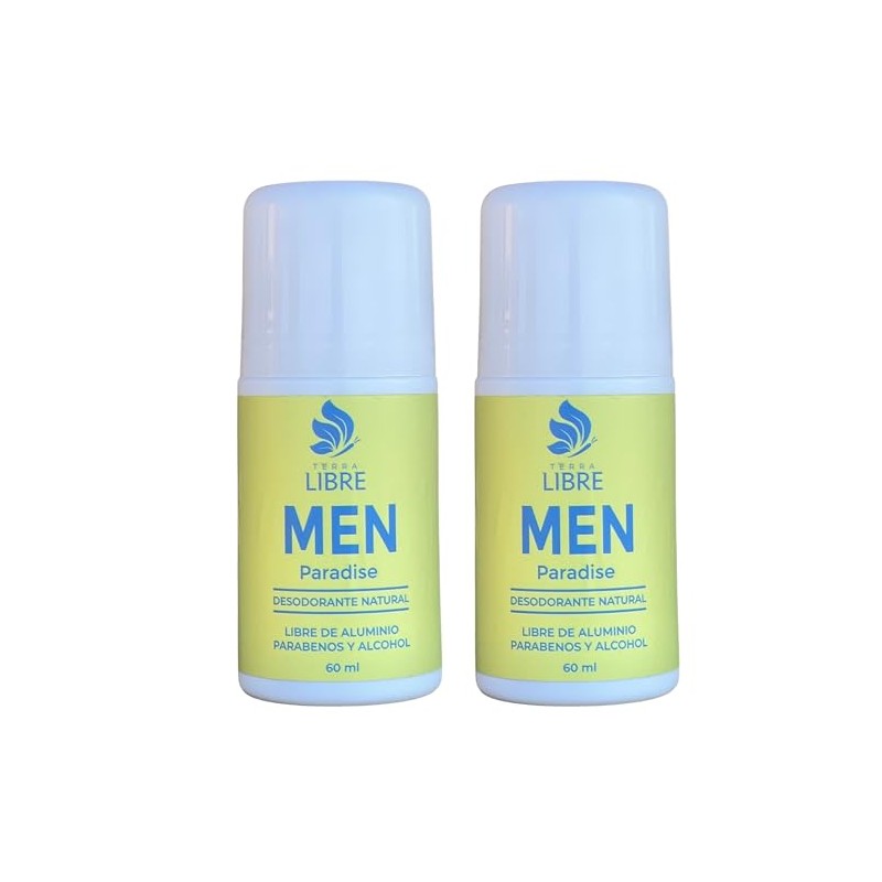 Desodorante Natural Hombre Roll On Paradise 60ml 2 Pza