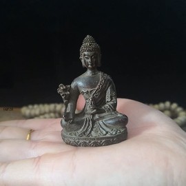 Miniature Buddha Statue Yakushi Nyorai Seated Statue, 2.4 inches (60 mm) Old Beauty _ "Tendai, Shingon, Rinzai Buddhism" Protection Honzon, Copper; No Healing, Sickness Healing, Protection Against Evil, Good Luck