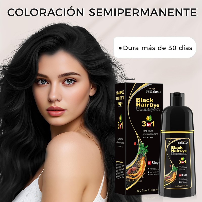 Black Hair Dye Shampoo 3 in 1, Shampoo Tinte para