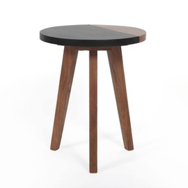 Steve Silver, Mid-Century Modern Acacia Wood Slate Veneer, Brass Inlay, Natural Matte Finish, Brown End Table, 16 x 16 x 20.75