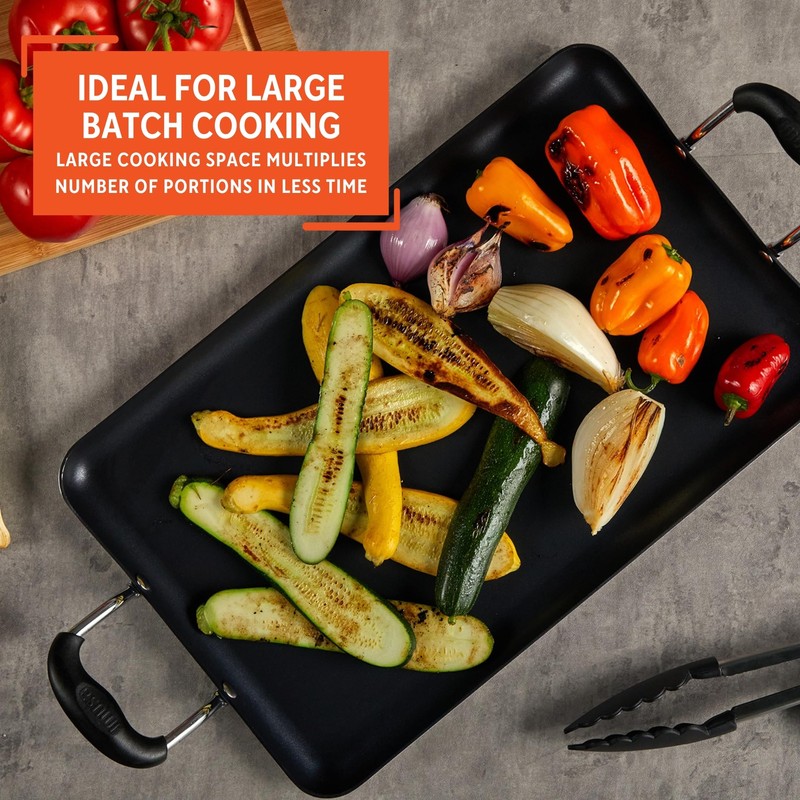 IMUSA 19x12in Aluminum Black Ceramic Double Burner Griddle with Cool-Touch