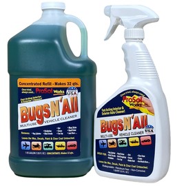 Bugs N’ All Multipurpose Car Cleaner & Degreaser - Bug & Tar Remover Concentrate 1 Gallon - Exterior Cleaner Safe for Car Paint, Metal, Chrome, Aluminum, Windows & Mirrors - w/Free 32 oz Spray Bottle