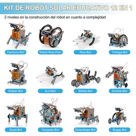 STEM - Robot solar educativo 12 en 1, 190 piezas, kit de STEM - Robot solar educativo 12 en 1, 190 piezas kit de experimentación de ciencia de construcción, juguetes educativos para niños de 8 a 10 años y mayores, con energía pasar por solar