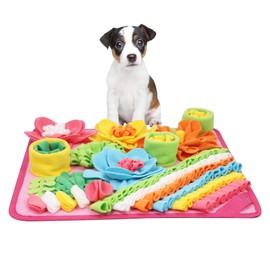 ORIA Snuffle Mat for Dogs, Sniff Mat Slow Feeding Mat for Pets, Interactive Feed Puzzle Pet Toys for Smell Training, Foraging Skills and Stress Relief, for Small Dogs Cats, 15x15 inch - Pink