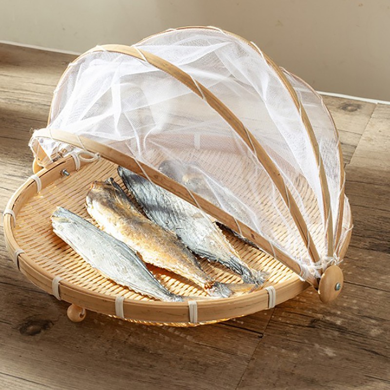 Bamboo Food Serving Tent Natural Handcraft Tray Mesh Food Storage
