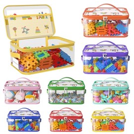 8 Packs Large Toy Storage Bags with Labels, Reusable Clear PVC Board Game Storage, Travel Waterproof Toy Organizer Bags with Name Tag and Manual Pocket for Building (L, XL, XXL)