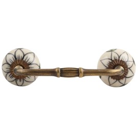 Indian Shelf 1 Pack Ceramic Cream Cabinet Pulls Flower Vintage Kitchen Drawer Handles Door Dresser Handles Antique Hardware 4" Hole to Hole -BH-430-CK-243