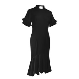 Mambabacosp Women's Short Sleeve Church Dress Clergy Tab Insert Collar Fishtail Priestess Dress (US, Alpha, Medium, Regular, Regular, Black)