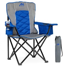 Matrasco Oversized Padded Camping Chair, Heavy-Duty Steel Frame for 450 lbs Supports, Convenient 6-Can Cooler, Portable Carry Bag, Perfect for Outdoor, Beach, and Hiking (Gray & Sapphire Blue)