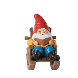 Renmin Garden Gnome Reading in Rocking Chair, Resin Decorative Statue, 7.2x6.2x4.3 inches