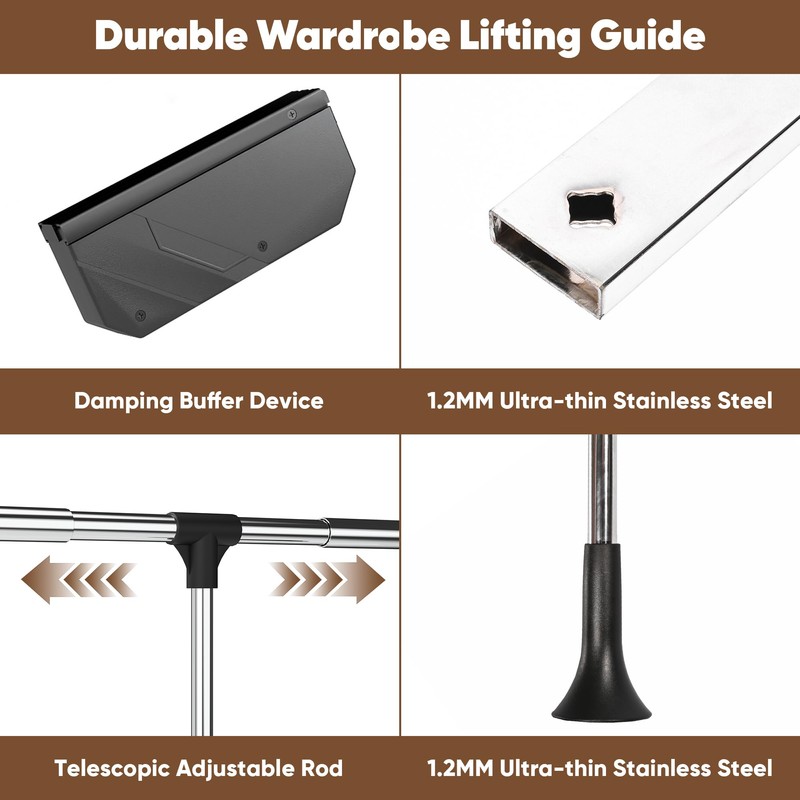 bimiti Pull Down Closet Rod Adjustable Width 26-35 Inches Floating