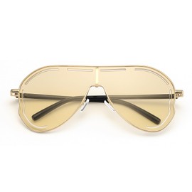 Dollger Oversized One-Piece Sunglasses women shield Big Frame Metal Aviator Hollow Men UV Protection Sun Glasses Champagne