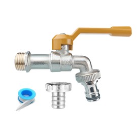 Brass Garden Tap,1/2 Inch Inlet and 3/4 Inch Outlet Outside Taps,Rust and Antifreeze Output Faucet with 2 Hose Connectors for Garden Washing Machine Rain Barrel