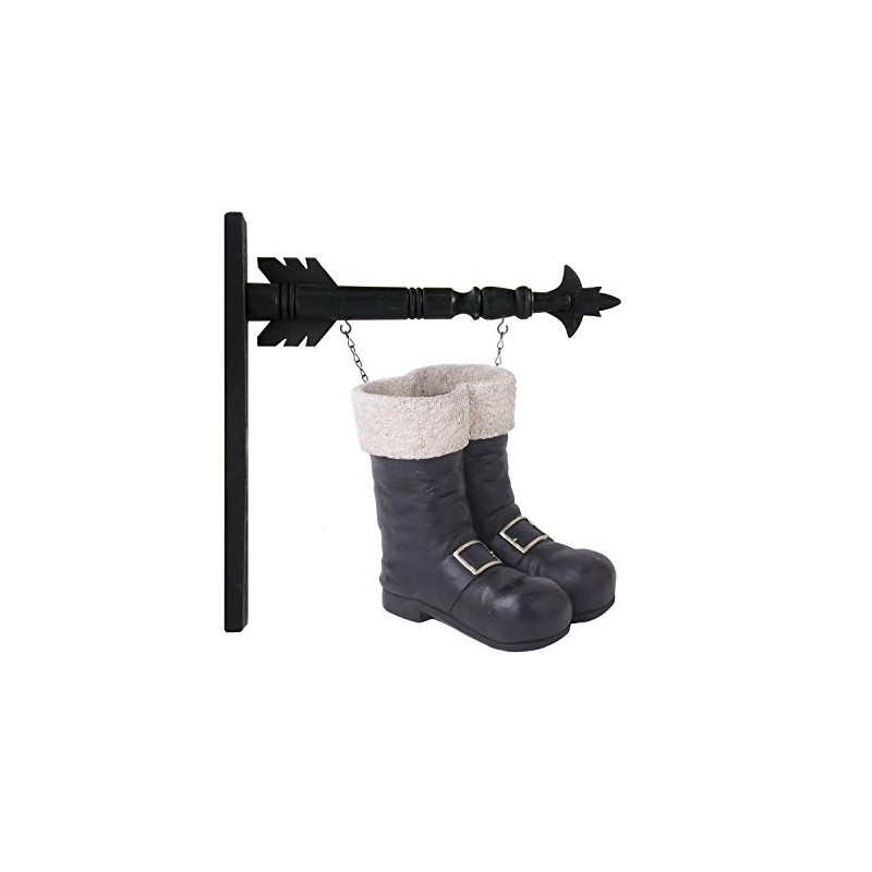 K&K Interiors 10 Inch Black & White Resin Santa Boots