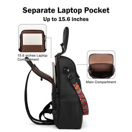 FADEON Laptop Backpack for Women Leather Travel Backpack with Laptop Compartment, Designer PU Shoulder Laptop Bag Black