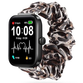Compatible with AITAFY Smart Watch Bands, Sahouden Fabric Elastic Scrunchie Elastic Watch Band Women Cute Replacement Straps Compatible with AITAFY ID207/FVYAO ID207/Gydom ID207/TMHAI ID207/Aeac ID207Tensky TK02 Band (Leopard)