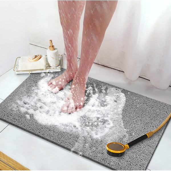 Lurowo Loofah Shower Mat, Non Slip Bath Mats with Drain for inside Shower, Soft Comfort Massage PVC Bath Rugs Quick Drying for Bathroom (40 * 60cm, Grey)