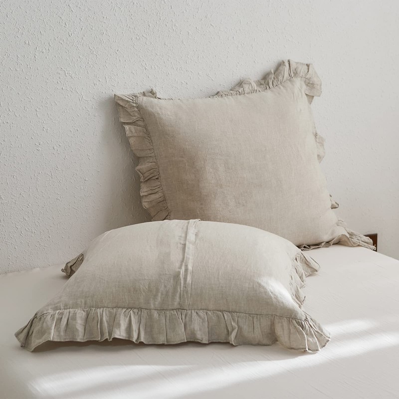 Simple&Opulence 100% Linen Stone Washed Euro Sham with Ruffle 26x26
