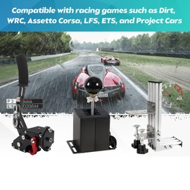Dexepe PC USB Simulator Shifter 64 Bit Handbrake with Clamp L Shape Lever Kit Compatible with ATS ETS Dust WRC Sim Racing Games Compatible with G29 G27 G25 G920 T300RS/GT Steering Wheel Sequential H Gear Shifter 7+R Black PC System only
