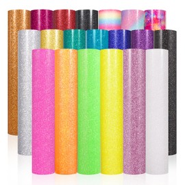 VINYL FROG Glitter Heat Transfer Vinyl 20 Pack 25 x 30.5 cm Sparkle Iron on Vinyl Rainbow HTV Vinyl Sheets for DIY T-Shirt and Other