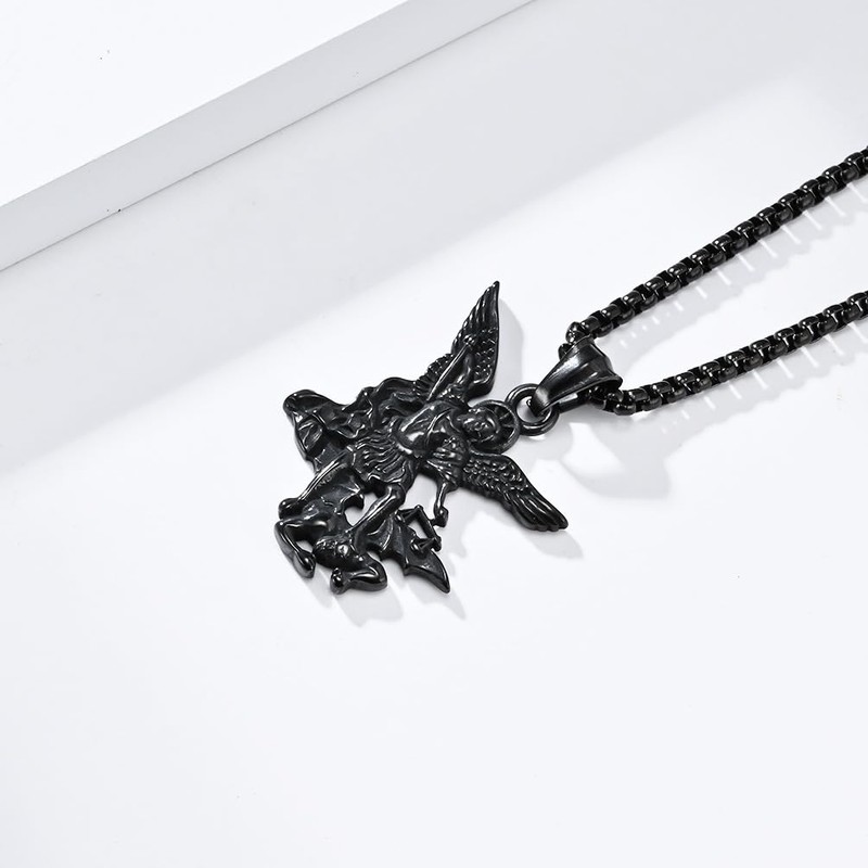 St Michael Pendant for Men Stainless Steel Archangel Necklace Amulet