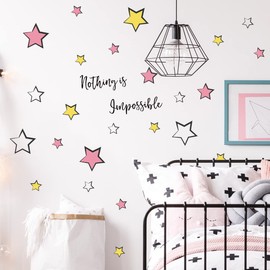 Condessacity Kids Wall Stickers Stars English Inspirational Words Wallpaper Sticker Stylish Small Colorful Little Stars Wall Stickers Children's Room Bedroom Toy Room Wall Sticker Decoration