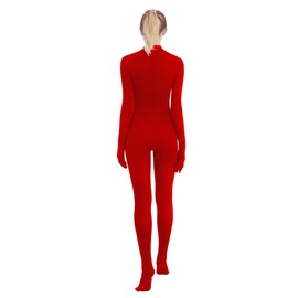 SUPRNOWA Women's Jumpsuit Bodycon Full Body Footed Unitard Long Sleeve Bodysuit with Zipper Comfortable Spandex One-Piece Dance Costume (M, Red Footed with Hand)