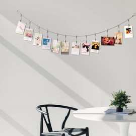 TFu Wall Hanging Photo Display, DIY Picture Photo Frame String with 12 Clips for Hanging Photos Notes and Artworks (Adjustable Alligatory Clip)