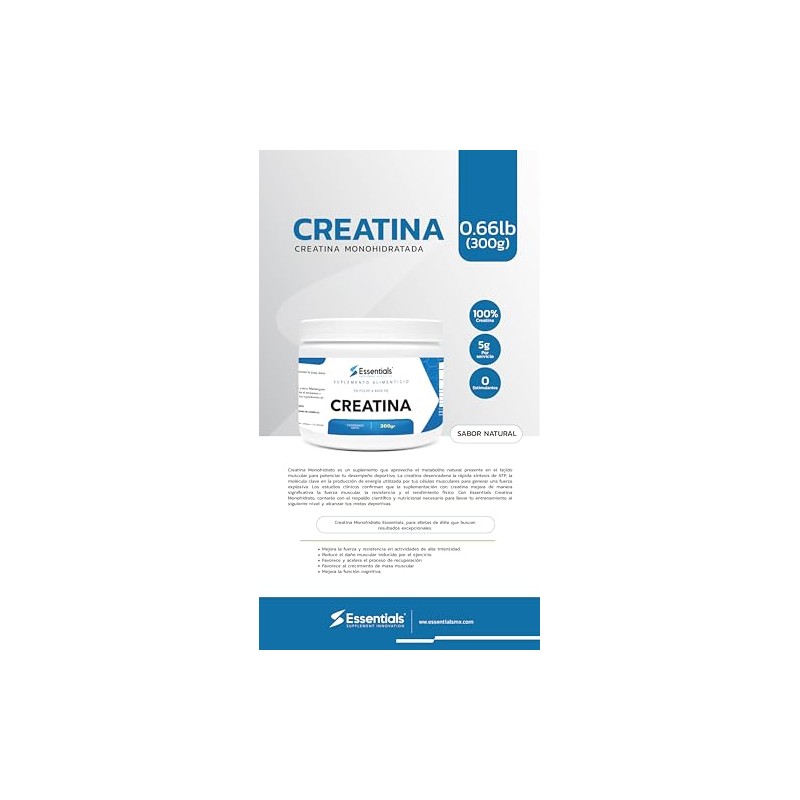 Creatina Monohidrato 100 pura Libre de azucares Libre de gluten