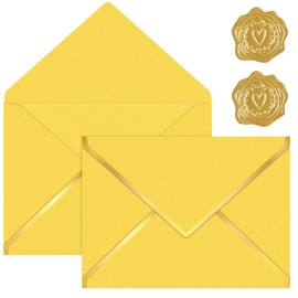 AVERZELLA 30 Pack 5x7 Envelopes for Invitations, 250g Yellow Business Mailing Envelopes with Gold foil V Flap & Seal, A7 Gold Envelopes for Wedding Thank You Gift Cards Birthday Baby Shower (Yellow)