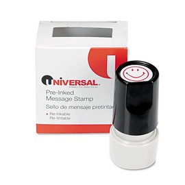 Universal Products - Universal - One-Color Round Message Stamp, SMILEY FACE, Pre-Inked/Re-Inkable, Red - Sold As 1 Each - Convenient pocket size. - Microporous ink surface produces a clean, crisp impression. - Lasts for thousands of impressions.