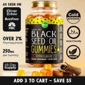 MAJU Black Seed Oil Gummies, Snack for Hair, Skin, Nails, Gut Gummy (90ct) Supplement